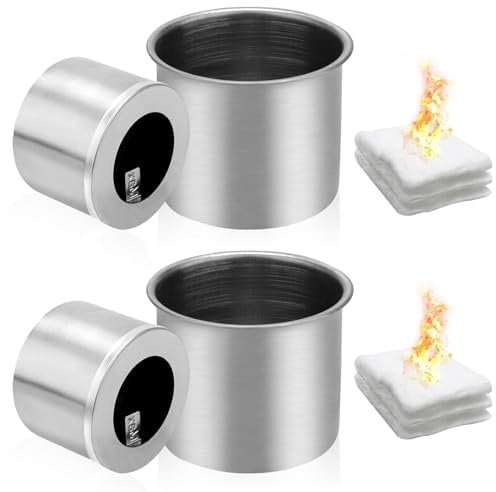 2+2+4 Bioethanol Brennertopf, Universall Edelstahl Brennkammertank für Tischkamin, Inkl Glasfaserwolle für Bioethanol, Ethanol Brennertopf Set für Balkon Terrassen