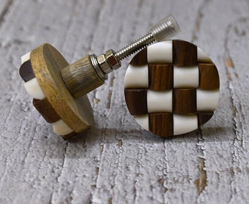 ARTISNO Handmade Round Shape Wood and Resin Kitchen Cabinet Drawer Knob, Wooden Drawer knobs,Wardrobe Pulls,Cabinet Door Handle,Set of 6 (round wood)