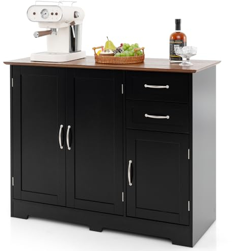 COSTWAY Sideboard, Küchenschrank mit Arbeitsplatte 100 x 40cm, Buffetschrank mit Türen & Schubladen & verstellbaren Ablagen, Kücheninsel für Küche, Esszimmer (Schwarz)