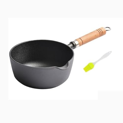 Yiustldd Cast Iron Saucepan, 16Cm Non-Stick Pan Small Milk Pot with Wooden Handle for Induction, Electric And Gas Hobs, Uncoated Stock Pot Skillet,18cm