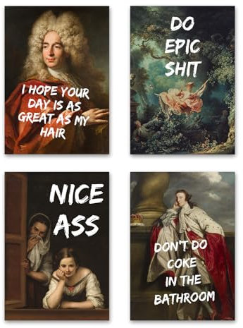 FavouriteArtWorks Witzige Poster - 4 lustige Bilder - DIN A4 (21 x 29,7 cm) - Badezimmer Deko Set - Hochwertiger Kunstdruck für Bad und Gäste WC - Wanddeko Geschenk - ohne Rahmen (4 pieces)