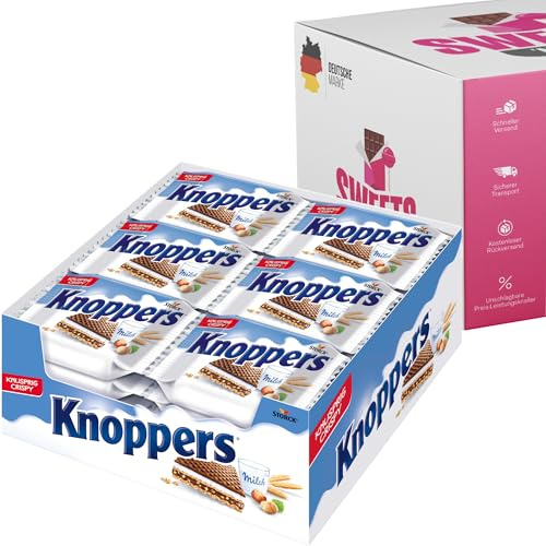 Knoppers Black & White – 24er Packung – Knusprige Waffelriegel mit cremiger Vollmilchschokolade und Nussfüllung (Box, Knusprig Crispy (24x25g))