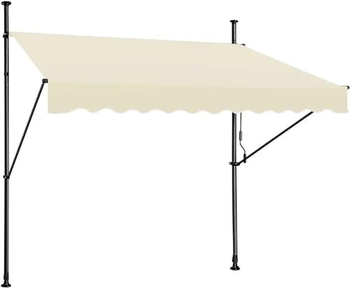 JMORCO Klemmmarkise Manuell einziehbare Markise 118 Zoll, schraubenloser Sonnenschutz for den Außenbereich, verstellbare Pergola-Schattenabdeckung mit UV-Schutz aus Polyester(Cream)