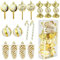 Weihnachtsbaum Deko Gold, 15 Stück Christbaumschmuck Set, Glitzer Weihnachtsbaumschmuck, Weihnachtsbaumanhänger Plastik, Zuckerstange, Bonbon, Kugel, Tannenzapfen mit Kordel für Weihnachtsbaum Deko