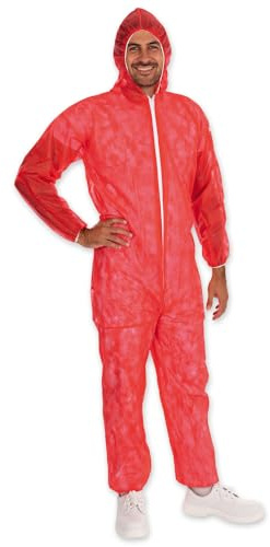FRANZ MENSCH 50 Stück Hygonorm Overalls Light mit Kapuze | PP, rot, XL, Karton, Einweg Overall, Hygienebekleidung, Schutzanzug