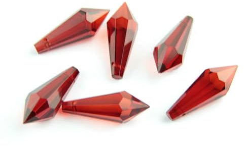 10/50/100 Stück 38 mm/63 mm/76 mm Kristall-Kronleuchter-Anhänger Prismen Rot Farbe Schliff & Facettiertes Glas U-Eiszapfen-Tropfen für Kuchendekoration