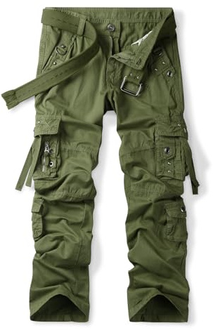 Aeslech Pantalon cargo décontracté en coton pour homme avec poches, coupe ample (sans ceinture)