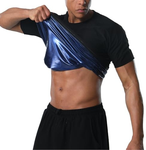 Donason Sauna Shirt for Men Heat Trapping Compression Sweat Suit T-shirt Workout Body Shaper for Weight Loss Mens Gym Fitness Short Sleeve Shapewear