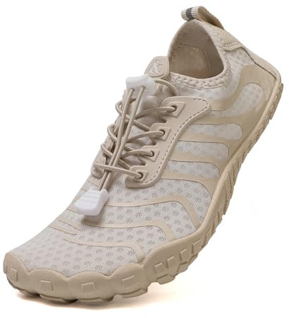 Wasserschuhe Badeschuhe Damen Herren Strandschuhe Schnell Trocknend Drainagelöcher Strand Schwimmschuhe Meeresschuh Surfschuhe Poolschuhe Unisex Barfußschuhe für Kajakfahren Fitnessstudio Beige EU39