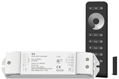 LED-Dimmer V4 12 VDC 24 V 36 V 48 V 4-Kanal-Druckknopf-Dimmerschalter PWM 2,4 G RS6-Steuerung einfarbiger LED-Lichtstreifen(V4 AND RS6 SET)