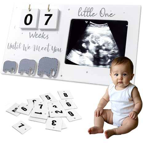 Xvbhaq Baby Scan Photo Frame, Holz, Pregnancy Announcement, Countdown Weeks Fotorahmen,Ultraschall Bilderrahmen für Babydusche, PerNeue Mütter, Erwartete Eltern