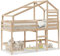 Gecheer Hochbett Etagenbett mit Lattenrost Kinderhochbett Doppelstockbett, mit Leiter und Dach 90x200 cm Massivholz Kieferg