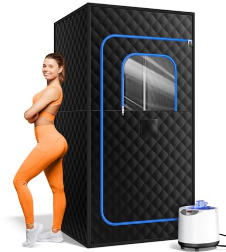 pikulLA Caja de Sauna, Sauna portátil para el hogar, Accesorios de Sauna de Vapor, Tienda de campaña, vaporizador Personal con Calentador de Vapor de 1200 W y 3 L, 15 Niveles, Control Remoto, tamaño