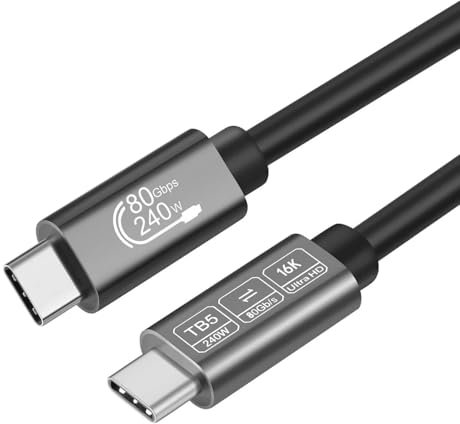 ConnBull Thunderbolt 5 Kabel, 240W Ladekabel 80Gbps Datenkabel, 16K/8K Display USB C zu USB C Kabel für Thunderbolt 4/USB4 Monitor Laptops usw, 0.5m