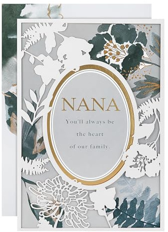 Hallmark Mothers Day Card for Nana, Floral, Gold Foil, Grey, White