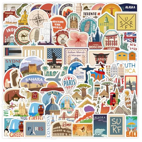 100stück Globale Reise Graffiti Aufkleber, Vintage weltweite Symbole Stickers Aesthetic Set Für Scrapbook/Koffer/Fotoalbum/Laptop/Journaling