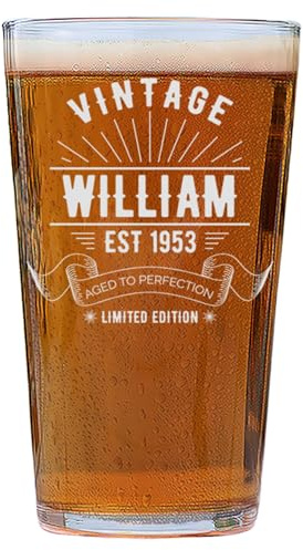 Personalised Vintage Conique Pint Glass with Custom Text, Beer Glass 570ml