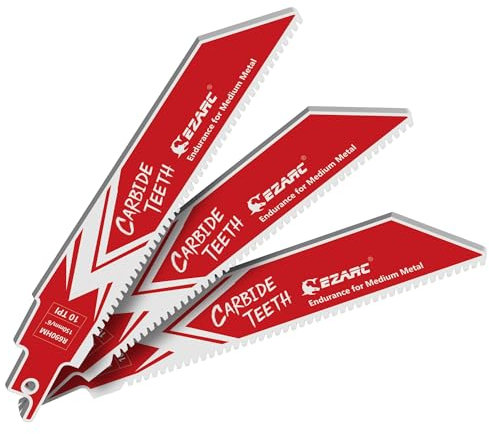 EZARC Carbide Reciprocating Saw Blades 10 TPI, R690HM Endurance for Medium Metal, 150 mm 3 Pack