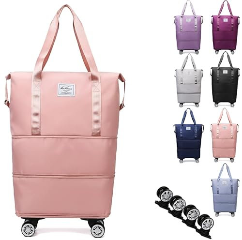 𝗞𝗹𝗮𝗿𝘀𝗼𝗻 Borsa espandibile con rotelle, valigia pieghevole senza manicoBorsa resistente e leggera con rotelle (Pink)