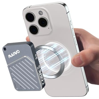 MAIWO Magnetic Portable SSD 1TB External Solid State Drive, USB 3.2 GEN 2 Type-C Up to 2000MB/s, NVMe PSSD Supports 4K ProRes for iPhone Android iPad MacBook PS5, Aluminum(Gray)