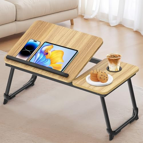 Huracan Table pour Ordinateur Portable, Plateau de Petit déjeuner pour Le lit Support d'ordinateur, avec Pieds Pliables, 5 Angles d'inclinaison, Lapdesk, Support de Table lit pour canapé, Divan, Noix
