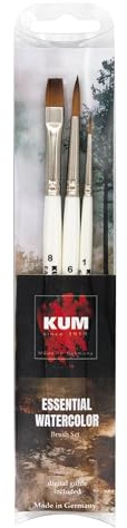 KUM Essential Watercolor 5147616 Brush Set, 3 Brushes for Watercolour Painting