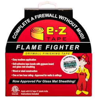 E-Z Taping System 99251 250-Feet X 1.89-Inch Flame Fighter Fire Retardant Drywall Finishing Tape, Fire Retardant Scrim Tape Plasterboard Tape For Walls And Ceilings. Dust Free Finish