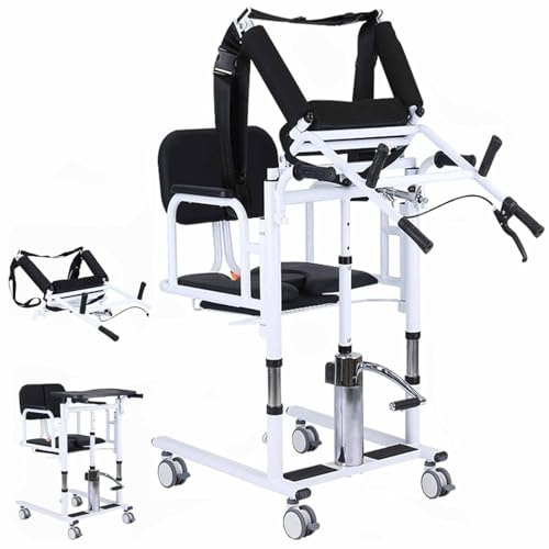 LXPINGMM Silla de Transferencia elevadora 5 en 1 para Pacientes Ancianos y Uso doméstico, portátil, con reposapiés de Altura Ajustable, Elevador hidráulico, abatible 180°, soporta hasta 200 kg Black
