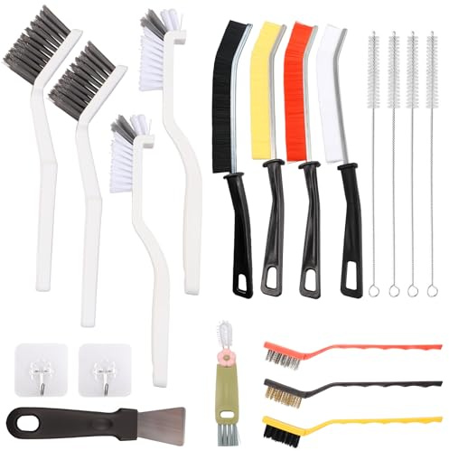 Lot de 19 brosses de nettoyage des coins à poils durs, multifonctionnelles, brosse de nettoyage pour joints de salle de bain, cuisine, salle de bain, douche, toilettes, lavabo