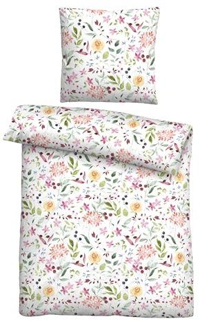 Traumhaft schlafen - Castell - Markenbettwäsche Seersucker Bettwäsche 155x220 cm, 100% Baumwolle, kühlend & bügelfrei, Reißverschluss, Sommerbettwäsche, Blüten Floral, weiß, Modell 0020762