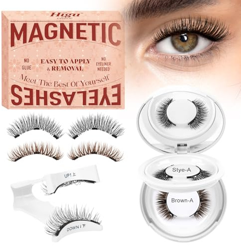 Higu clace Magnetische Wimpern,Magnet Wimpern Ohne Eyeliner,Magnetische Wimpern mit Applikator,Wimpern Magnetisch Natürlicher Look,Kein Kleber erforderlich Wimpern Magnetic(KIT-Brown-A)