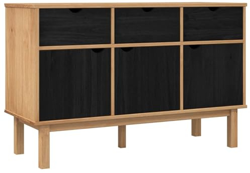 vidaXL Sideboard OTTA Braun und Schwarz 114 x 43 x 73,5 cm, Eleganter Stauraum, rechteckiger Sideboard, massives Kiefernholz, platzsparendes Möbelstück, klassischer Schrank