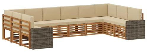 vidaXL Outdoor-Sofagarnitur 10 pcs Natur und Beige Polyester, Garten-Lounge-Set, modernes Outdoor-Sofa, Bequeme Terrassenmöbel, strapazierfähige Sitzgelegenheit