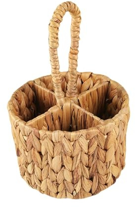 PUXZYAX Organizador de cubiertos multiusos, porta utensilios de mimbre, soporte de jacinto de agua, excelente para almacenamiento en la cocina, soporte tejido