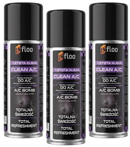 3x INfloo Clean A/C 200 ml Nettoyant Climatisation Voiture, Désodorisant Clim Auto avec Buse Automatique, Nettoyant Conduits d’Aération et Habitacle, Neutraliseur d’Odeurs Système de Climatisation
