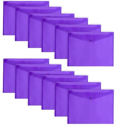 Pack of 12 Purple Janrax A3 Wallets – Strong Polypropylene Document Folders with Press‑Stud Fastening, Holds 150 Sheets - School, Office Supplies