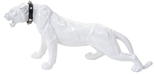 Mendler Deko Figur Leopard 59cm, Polyresin Skulptur Panther, In-/Outdoor - weiß Hochglanz mit Halsband