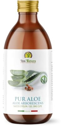 TeoNatura Pur Aloe Arborescens, Saft und Fruchtfleisch, stärkt die Immunabwehr, natürlicher Entzündungshemmer, Antioxidans und Detox – 500 ml