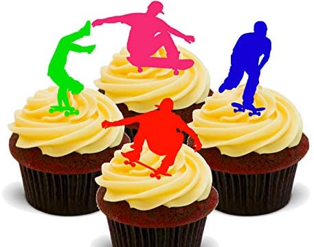 Made4You Skateboard - Edible Cupcake Toppers - Stand-up Wafer Cake Decorations (12)
