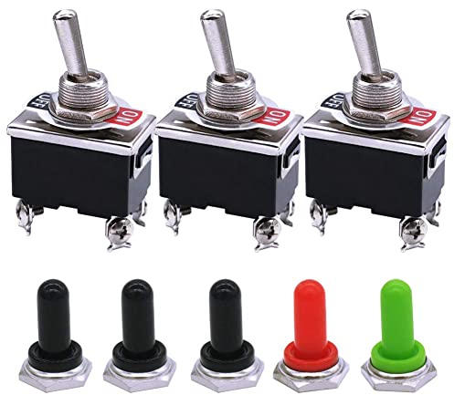 mxuteuk 3 pezzi Interruttore a levetta per impieghi gravosi 16A 250V 20A 125V DPST ON/OFF 4 Terminale 2 posizioni + 5 pezzi Tappo di copertura manopola in metallo impermeabile Ten-1221-B201-5MZ