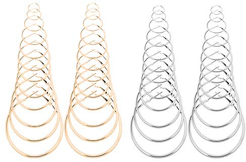 Creolen Ohrringe,Damen Legierung Creolen Ohrringe Set,Europäischer und Amerikanischer übertriebener Stil,12 Verschiedene Größen,Modeschmuck Geschenk für Frauen Damen(Gold,Silber,24 Paar)