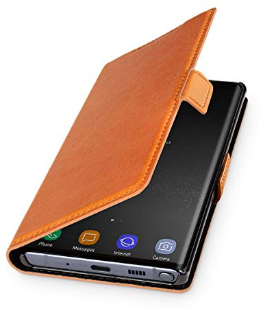 WIIUKA Echt Ledertasche - TRAVEL - Hülle für Samsung Galaxy Note 10+ Plus, Kartenfach, extra Dünn, Tasche Cognac Braun, Premium Leder, kompatibel mit Samsung Galaxy Note 10+ Plus