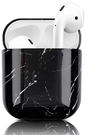 Newseego Kompatibel mit AirPods 1/2 Hülle, Marmor Muster Ultradünnes AirPods Case Vollschutz Hülle Airpod Tragbare Hülle für AirPods 1/2 Hülle Earpods Ohrhörer-Ladetasche - Schwarz