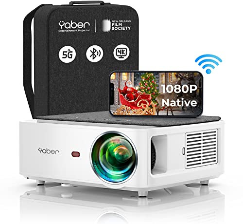 Vidéoprojecteur WiFi Bluetooth Full HD 1080P, YABER U6 12000 Lumens Projecteur WiFi Portable Soutiens 4K, Correction Trapézoïdale à 4 Points, Zoom -50%, Rétroprojecteur Home Cinéma & Présentation PPT