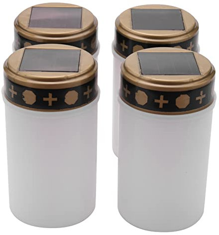 shengyi Bougie Blanche pour Tombe de Cimetière Lampes Solaires avec Éclairage Led 4 Pièces Séries