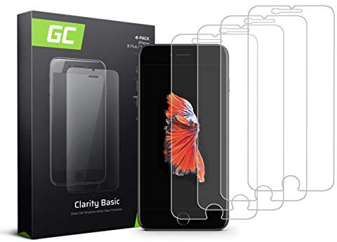 Green Cell Protector de Pantalla Compatible con iPhone 6 +/ 6S + / 7 + / 8 + X4 Cristal Templado 9H Dureza Screen Protector Anti-Huella Anti-Arañazos Pantalla Protectora