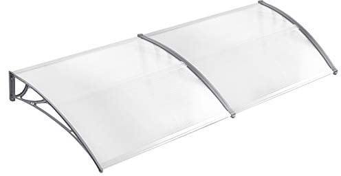 NAIZY 200 x 100 cm Toldo para Puerta Delantera Toldo para Puerta Exterior Toldo arqueado Marco de policarbonato y Aluminio para Garaje Balcón Ventana Hogar - Gris