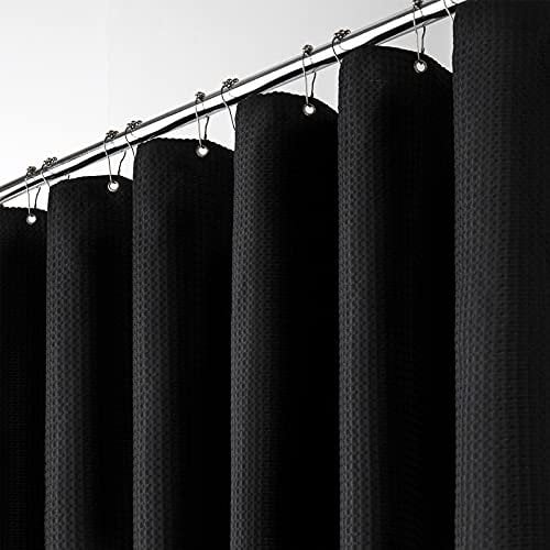 BTTN Waffle Shower Curtains, Heavy Duty Mould Proof Resistant Weighted Fabric Shower Curtain for Bathroom, Waterproof Washable Thick Hotel Luxury Shower Curtain Set with 12 Hooks (182 x 182cm, Black)