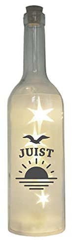 WB wohn trends LED-Flasche mit Motiv, Nordsee Insel Juist Sonne Möwe, grau, 29cm, Flaschen-Licht Glitzer-Flasche Leuchtflasche Lampe mit Text Spruch maritim