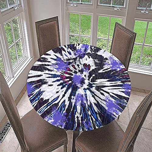 FANSU Round Tablecloth Waterproof Wipe Clean, 3D Rose flower Printing Polyester Circular Tablecloths Fitted Elastic Edged, Stain Resistant Table Cover (Drip dye,Diameter 130cm)